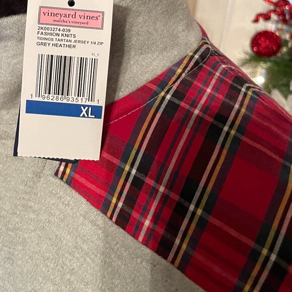 NWT Women's XL VINEYARD VINES Grey Heather Tartan Plaid 1/4 Zip - Picture 5 of 6